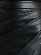 Faux Leather Wrap Midi Skirt with a Front Slit