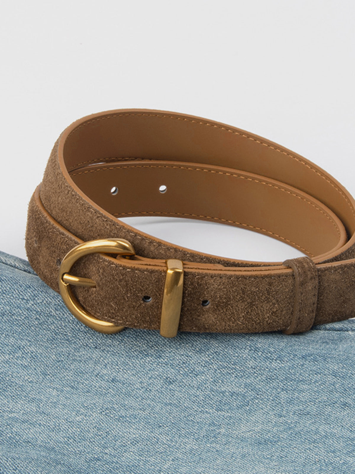 Faux Suede Belt with Round Buckle