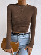 Waffle-Knit Long Sleeve Crop Top