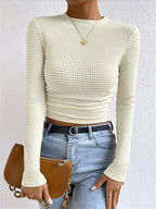 Waffle-Knit Long Sleeve Crop Top