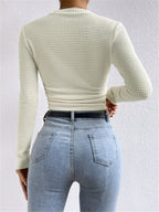 Waffle-Knit Long Sleeve Crop Top