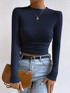 Waffle-Knit Long Sleeve Crop Top