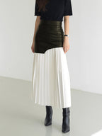 Layered Pleated Maxi Skirt in Faux Leather