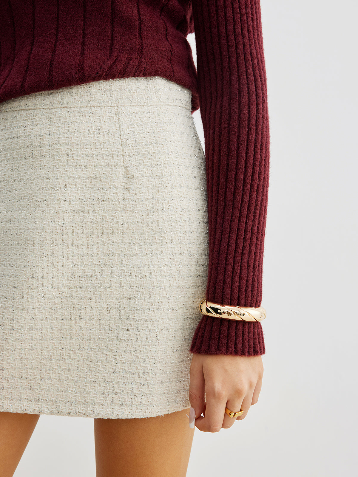 Tweed Mini Skirt with Mid-Rise Fit