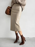 Women's Straight Faux Leather Midi Skirt