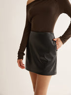 Faux Leather Mini Skirt with Patch Pockets