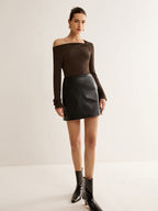 Faux Leather Mini Skirt with Patch Pockets