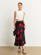 Floral Print Maxi Skirt with Satin Finish