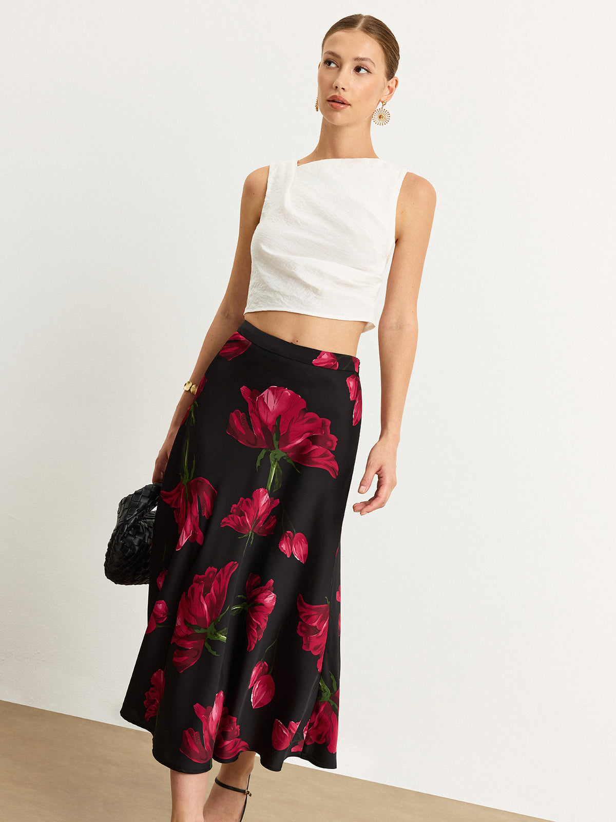 Floral Print Maxi Skirt with Satin Finish