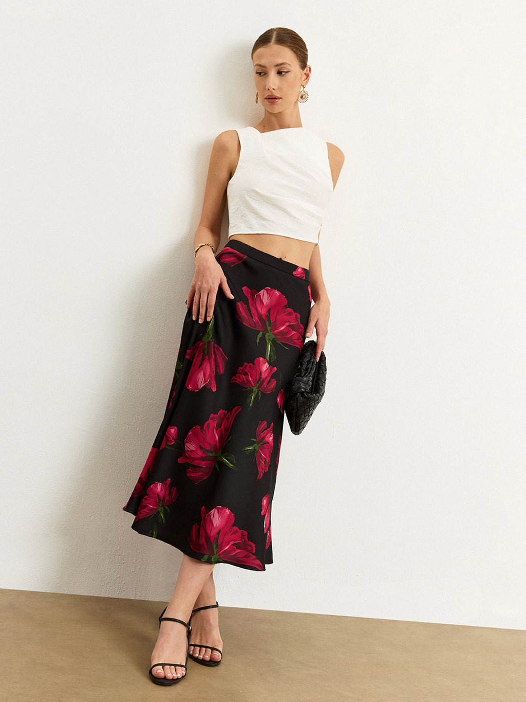 Floral Print Maxi Skirt with Satin Finish