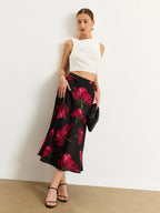 Floral Print Maxi Skirt with Satin Finish