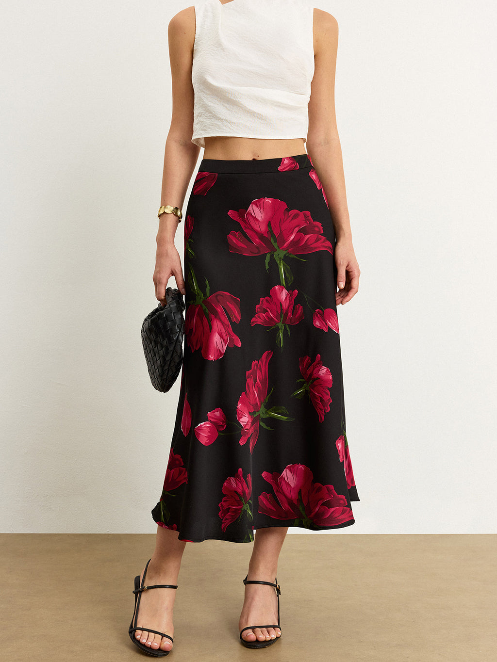 Floral Print Maxi Skirt with Satin Finish