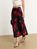 Floral Print Maxi Skirt with Satin Finish