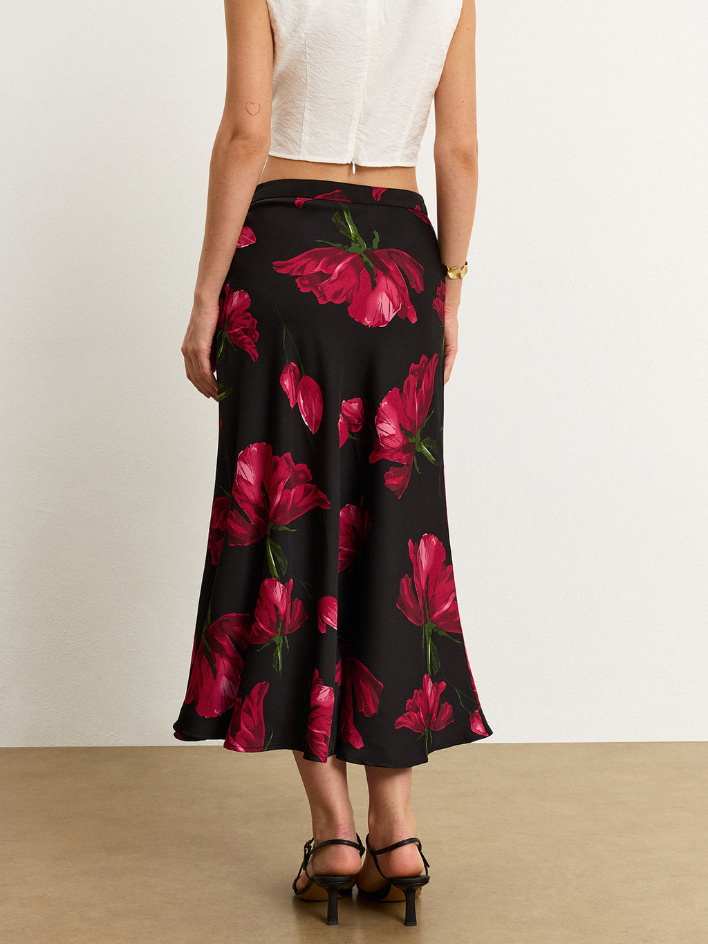 Floral Print Maxi Skirt with Satin Finish