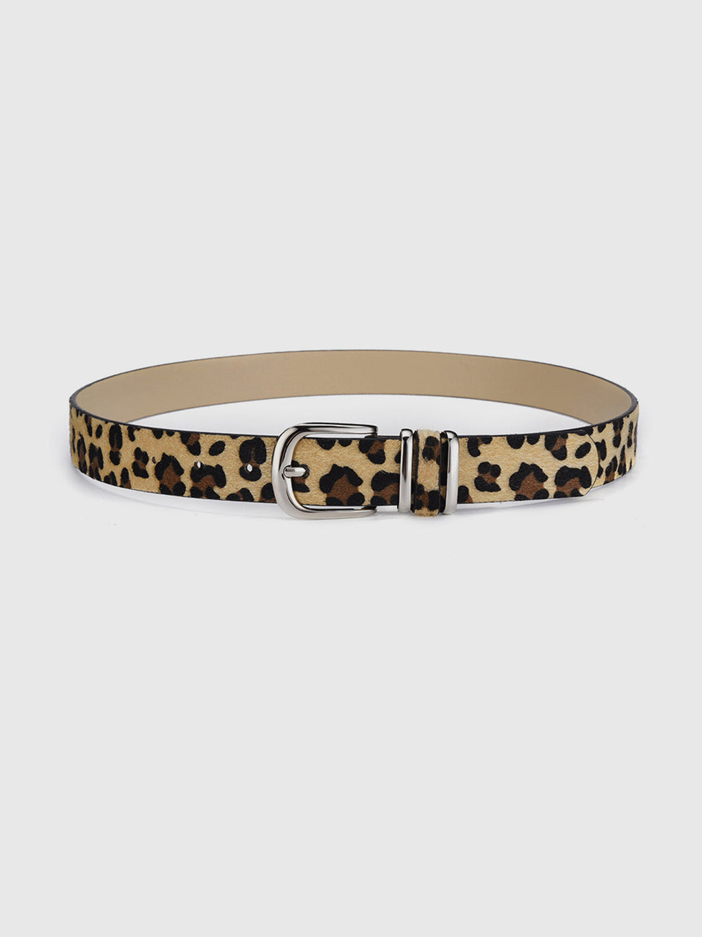 Leopard Print Belt with Silver-Tone Buckle