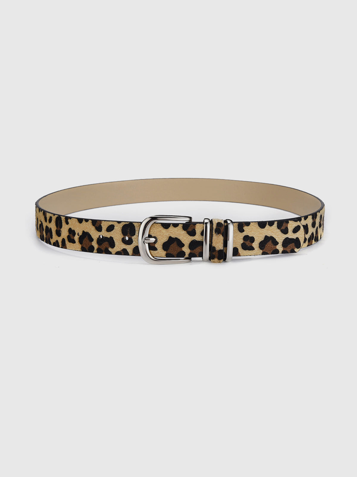 Leopard Print Belt with Silver-Tone Buckle