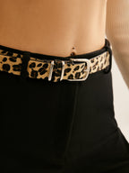 Leopard Print Belt with Silver-Tone Buckle