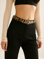 Leopard Print Belt with Silver-Tone Buckle