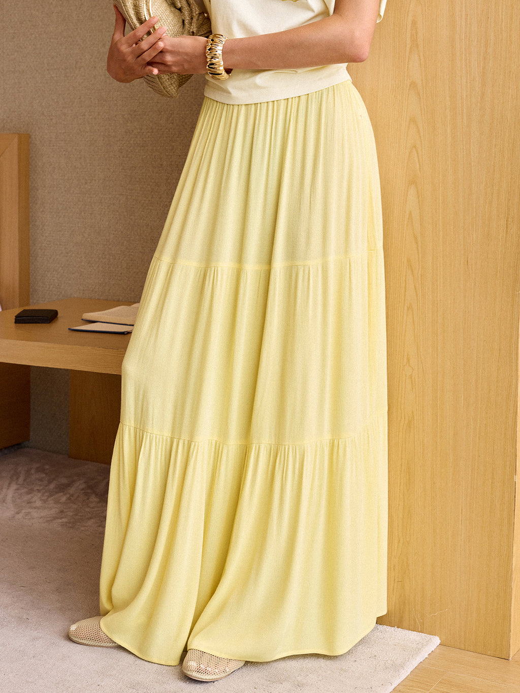 Lightweight Layered Rayon Maxi Skirt
