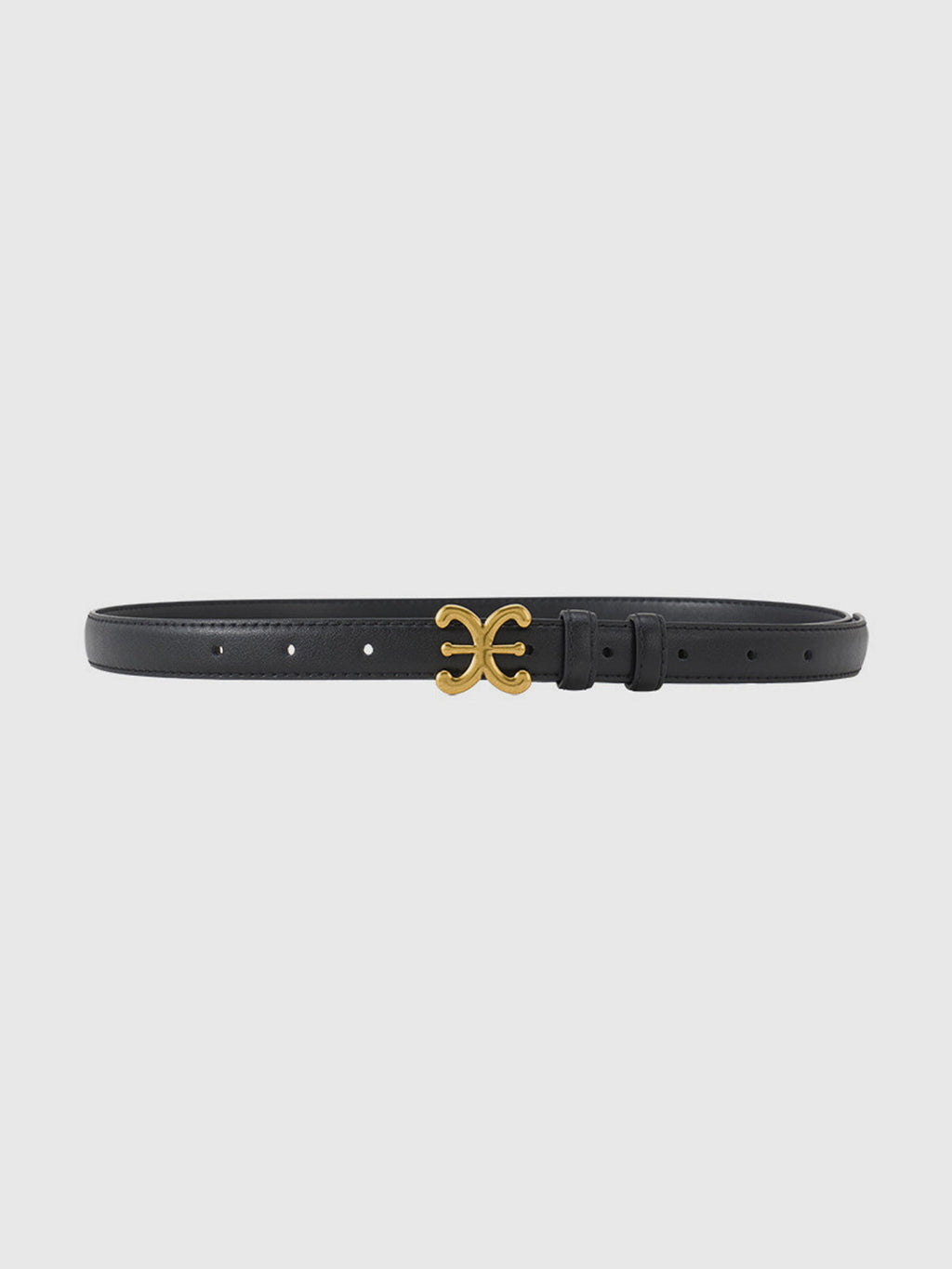 Slim Faux Leather Belt with Graphic Buckle