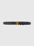 Slim Faux Leather Belt with Graphic Buckle