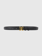 Slim Faux Leather Belt with Graphic Buckle