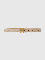 Slim Faux Leather Belt with Graphic Buckle