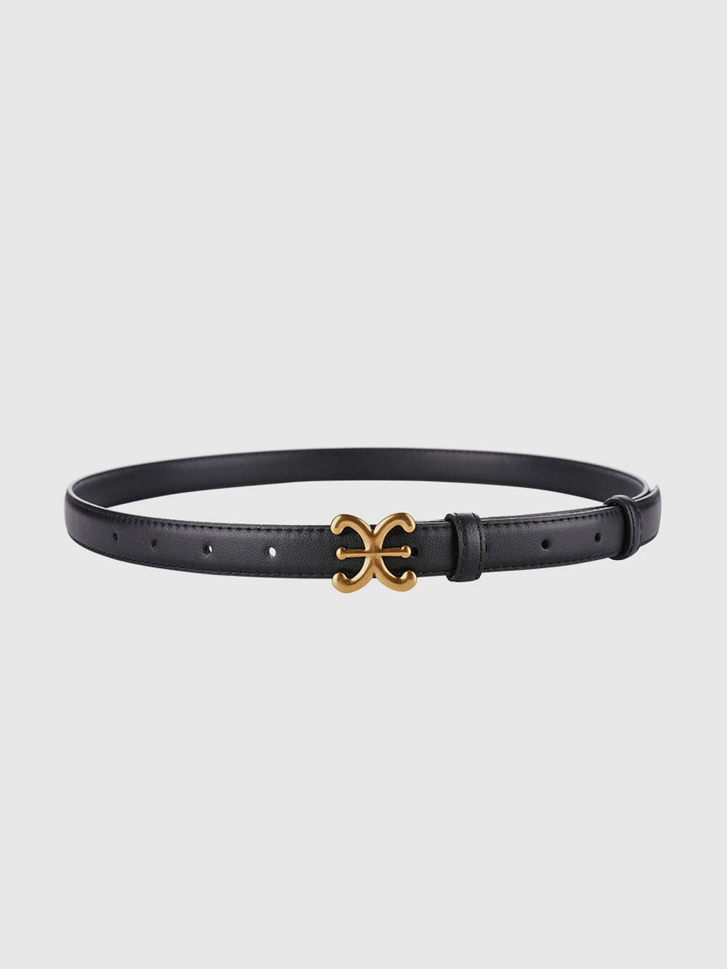 Slim Faux Leather Belt with Graphic Buckle