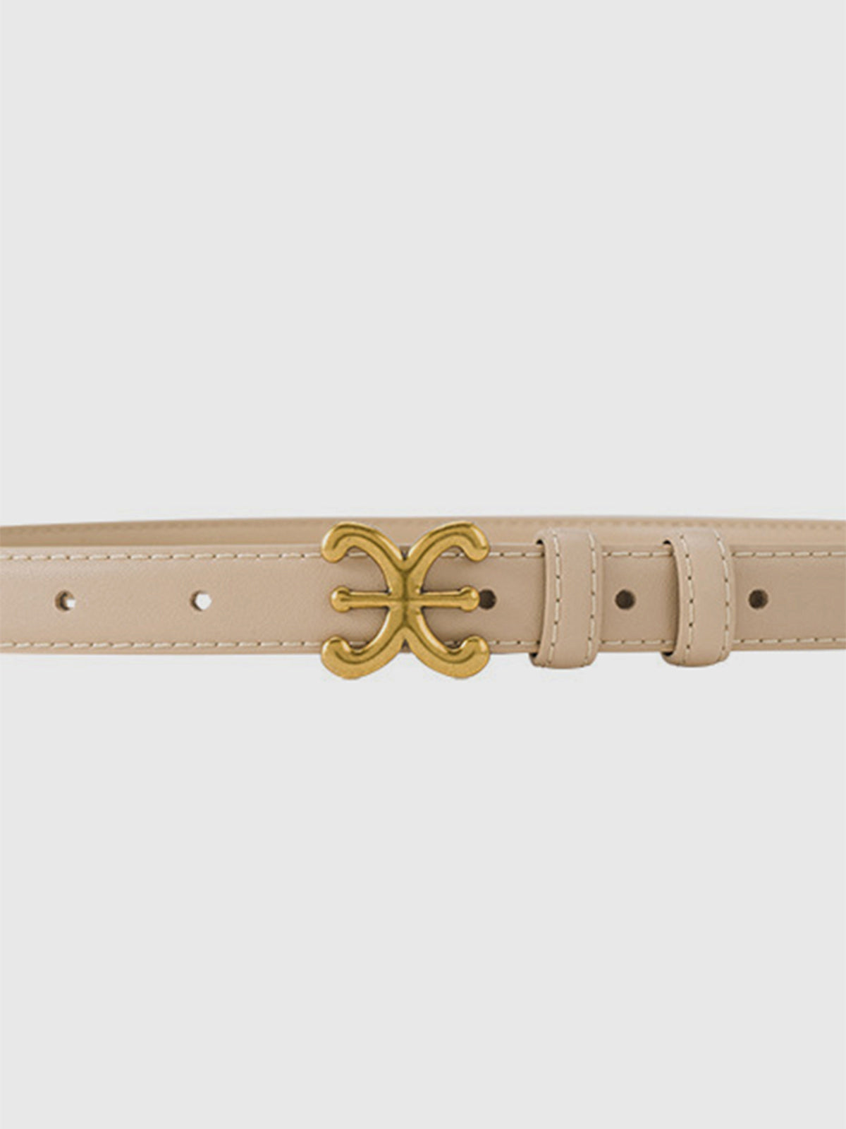 Slim Faux Leather Belt with Graphic Buckle