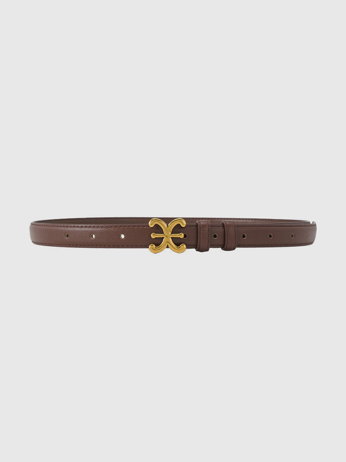 Slim Faux Leather Belt with Graphic Buckle