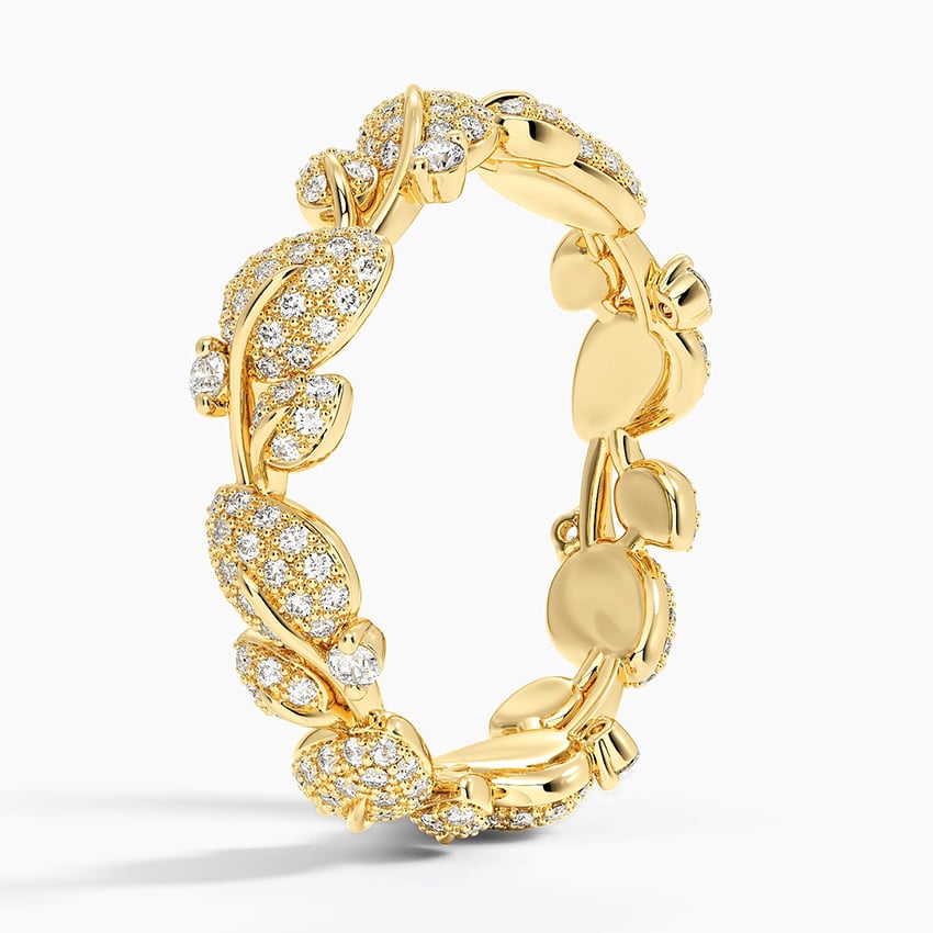 Goudkleurige eternityring met bladrank en kristallen