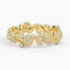 Goudkleurige eternityring met bladrank en kristallen