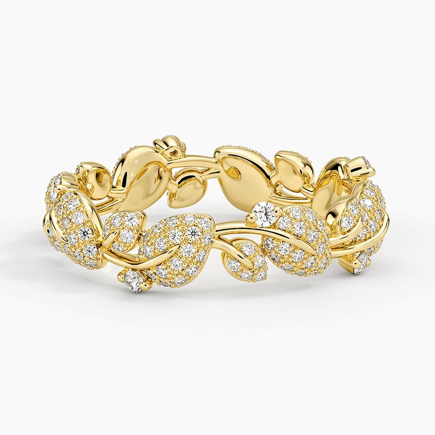 Goudkleurige eternityring met bladrank en kristallen