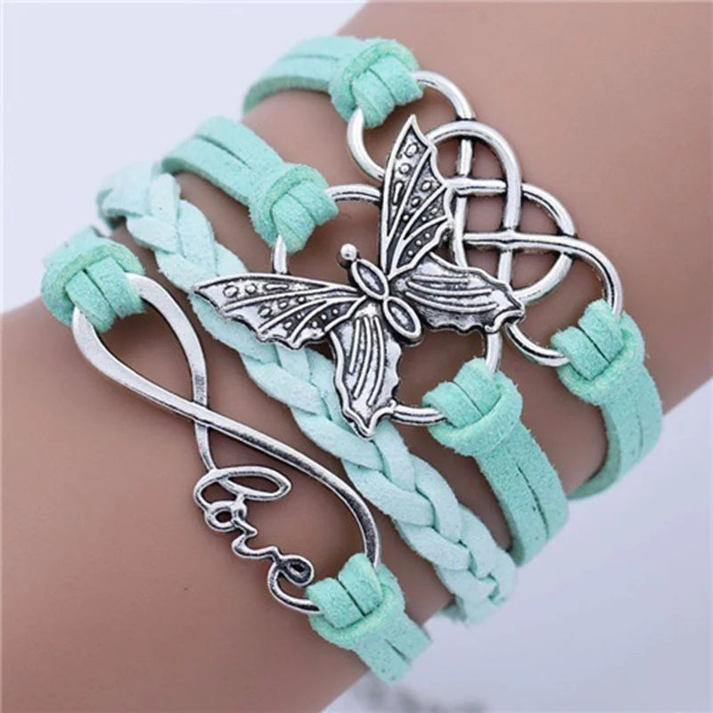 Vintage-Style Butterfly Leather Bracelet in Many Colours
