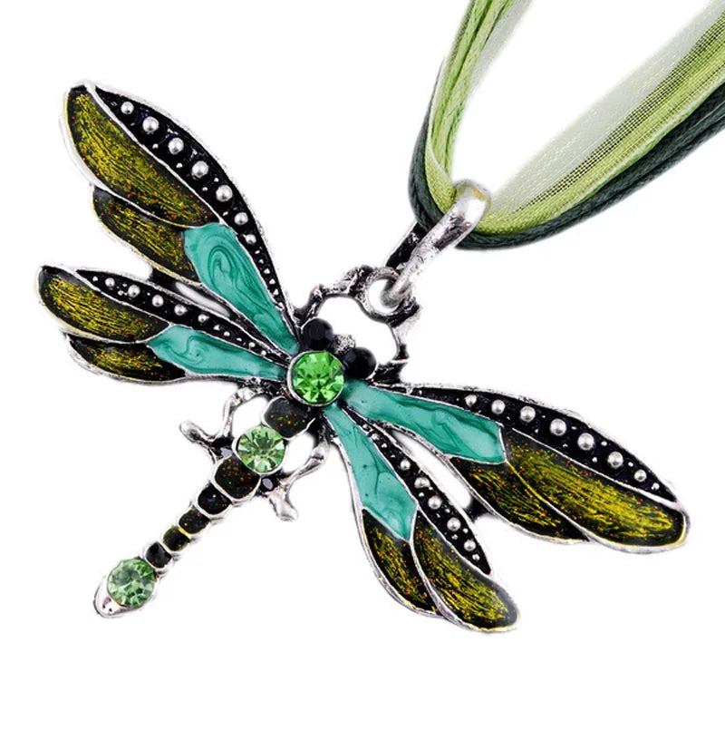 Crystal Dragonfly Pendant Necklace in Six Colours