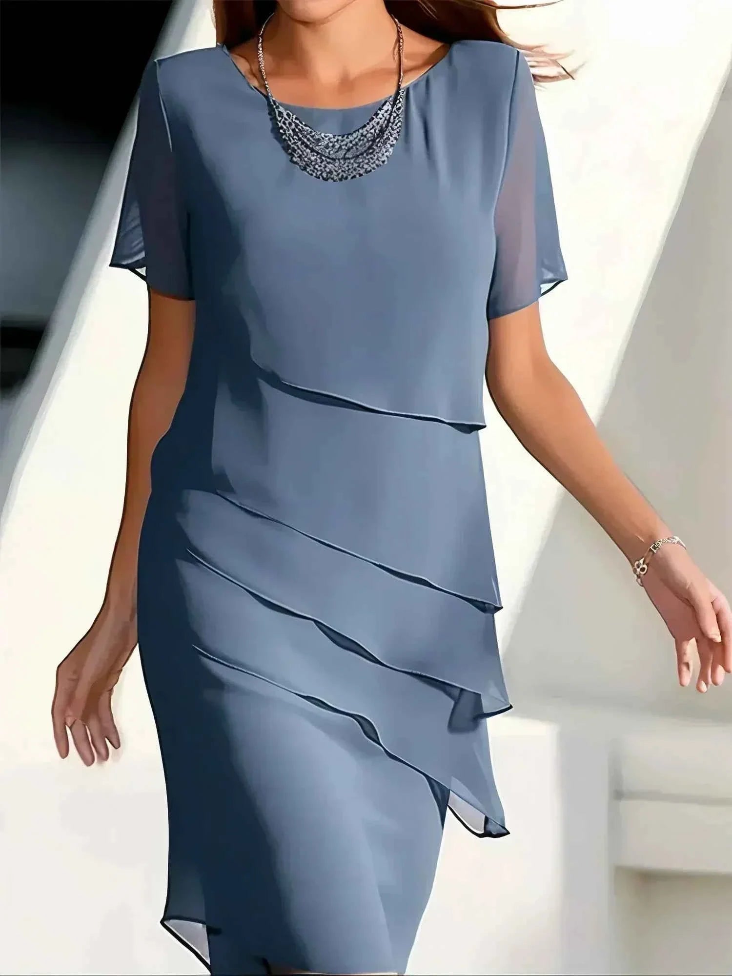 Layered Dress with a Softly Draped Waist-Skimming Shape
