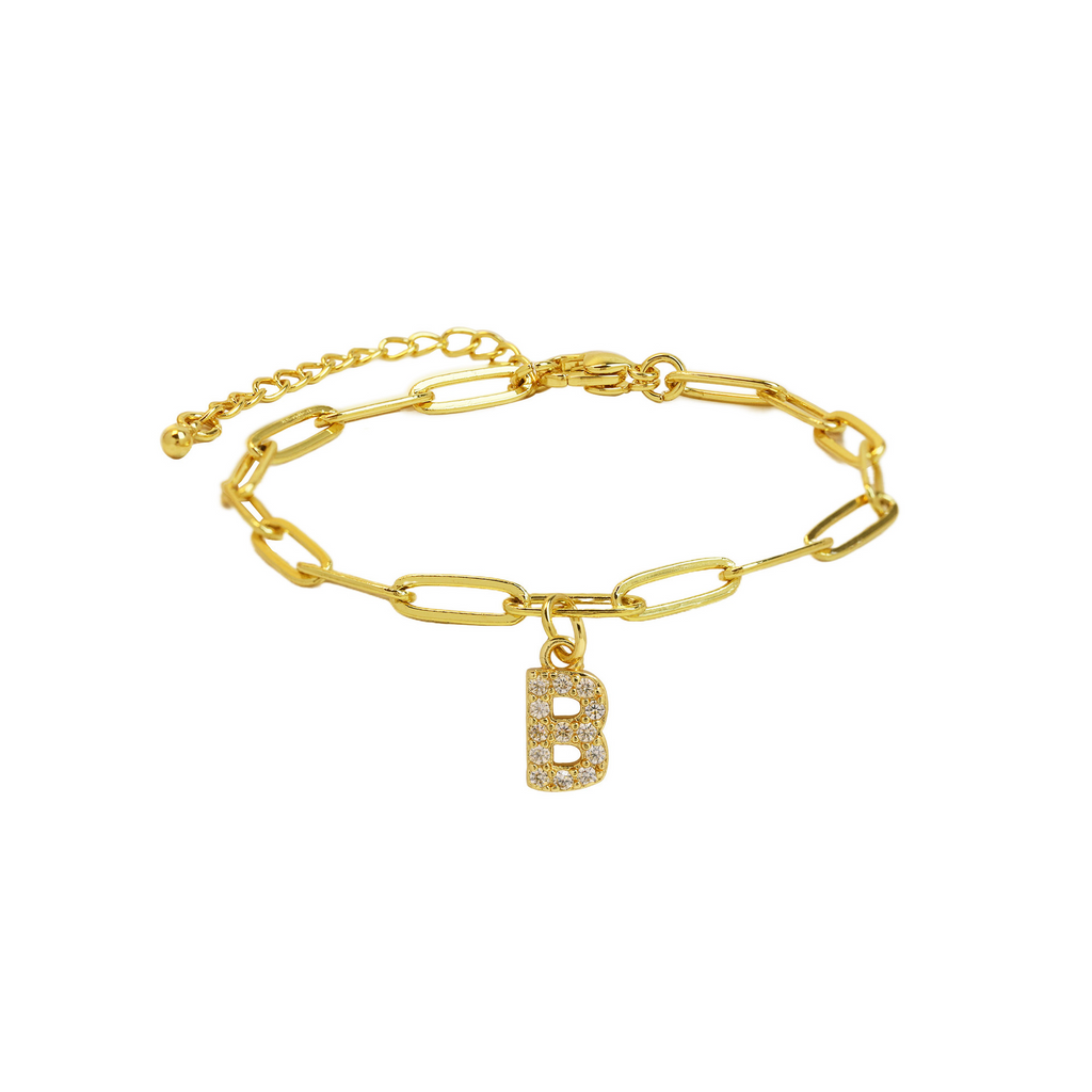 Dainty Paperclip Chain Initial Letter Bracelet