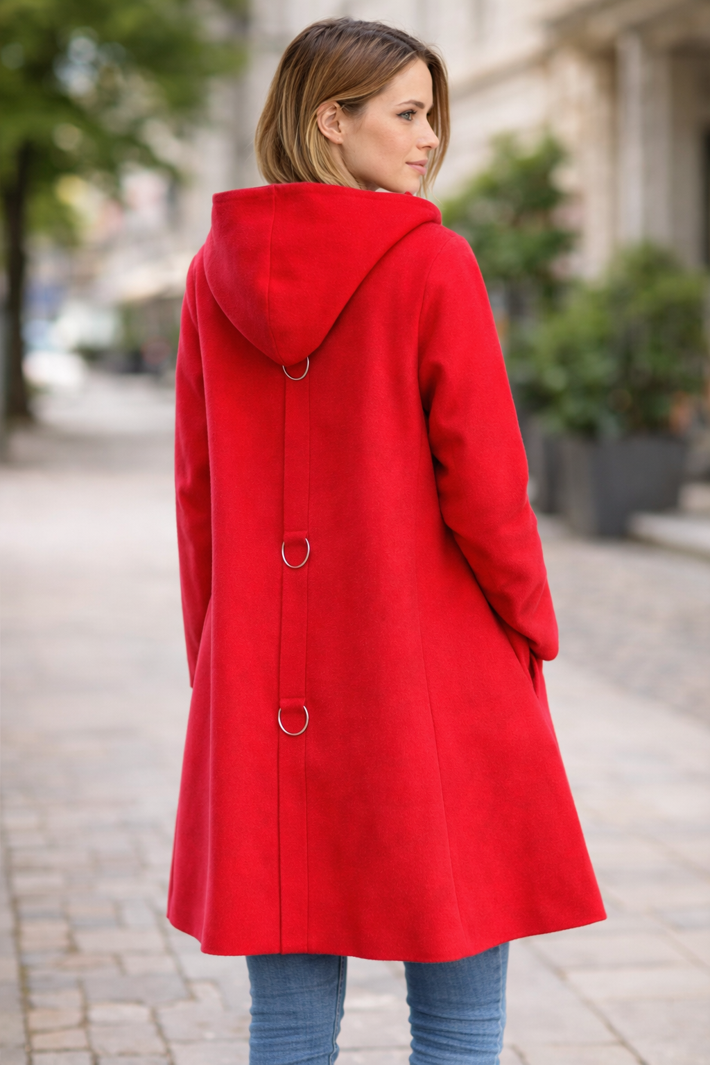 Mid Length Button Front Coat with a Relaxed Fit and Pockets