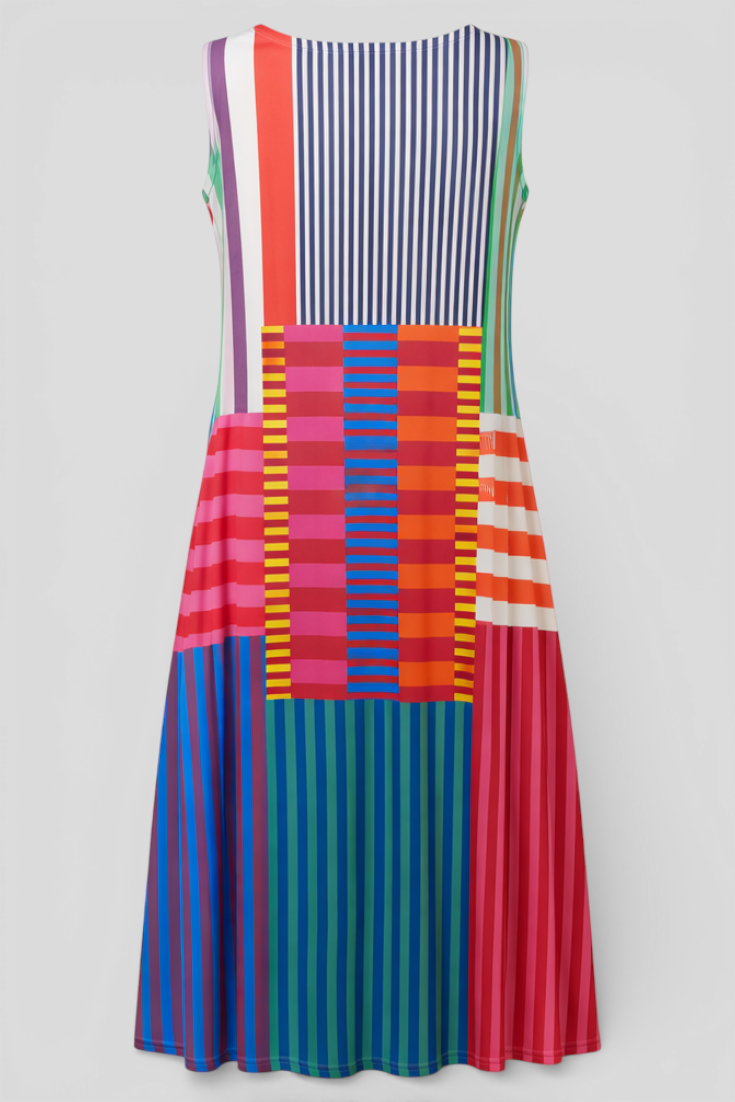 Jurk met aquarelprint, V-hals en lange mouwen