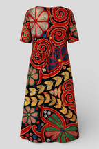 Jurk met patchworkprint, korte mouwen en zijzakken