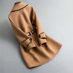 A-Line Brushed Coat with Contrast Piping and Waist Belt
