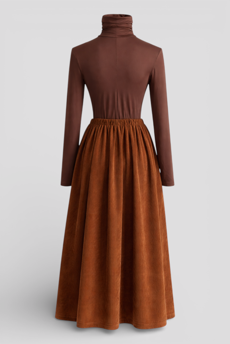 Turtleneck Top and Corduroy Skirt Two-Piece Set with Belt