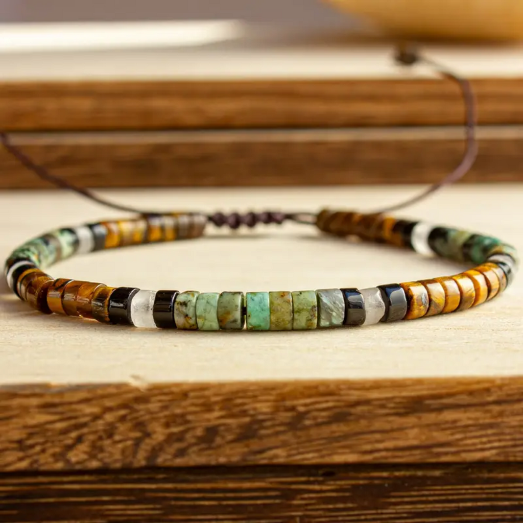 Mixed Stone Bracelet in Green, Brown and Black Tones