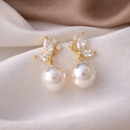 Brincos com Cristal de Zircónia e Pérola Estilo Vintage
