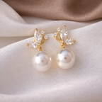 Brincos com Cristal de Zircónia e Pérola Estilo Vintage