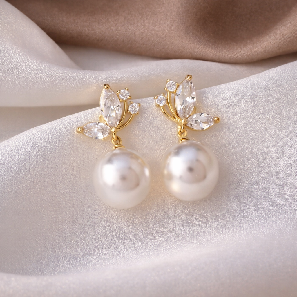 Vintage-Style Zircon Crystal and Pearl Earrings