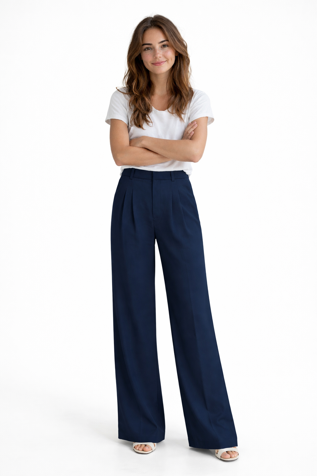 High-waist broek met wijde pijpen en vloeiende val
