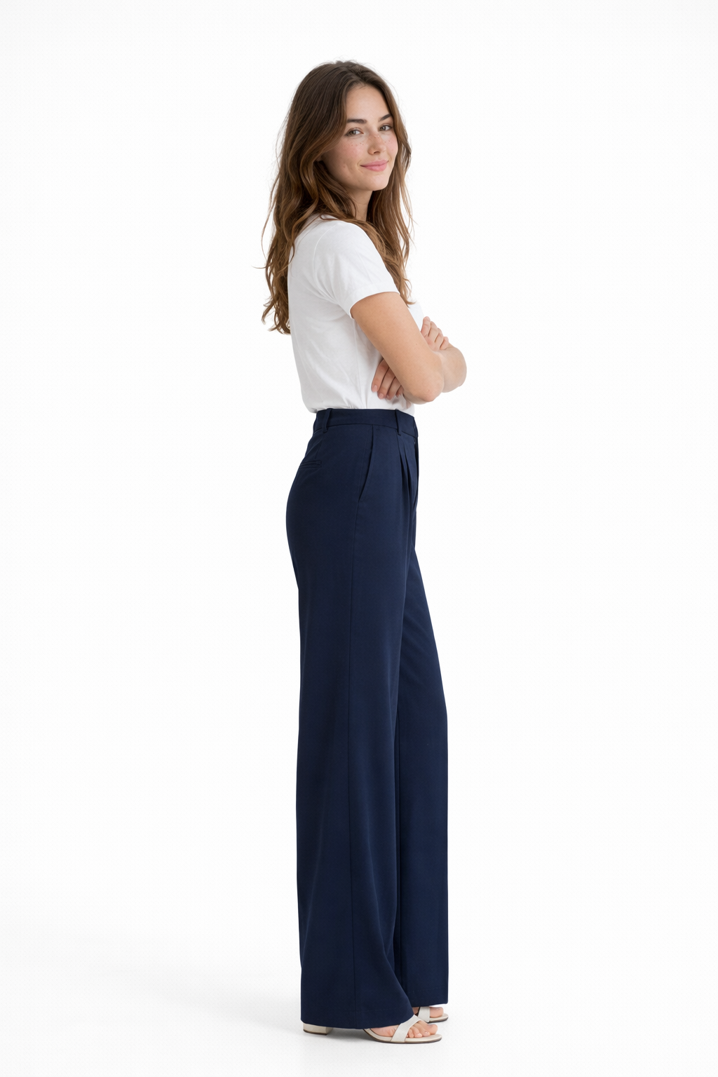 High-waist broek met wijde pijpen en vloeiende val