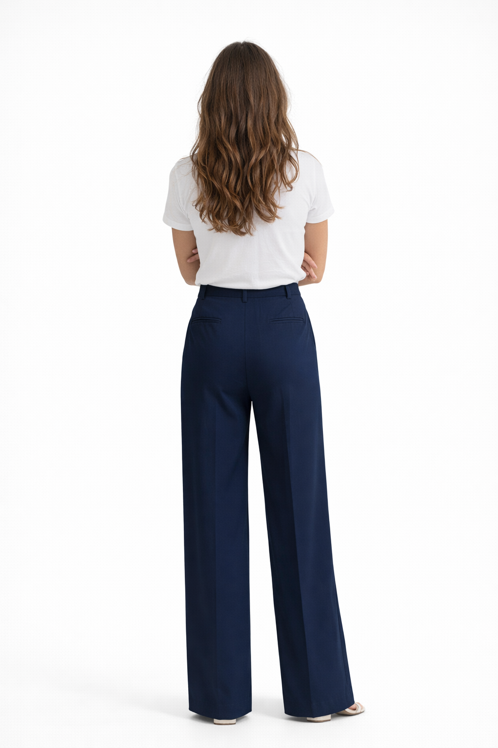 High-waist broek met wijde pijpen en vloeiende val