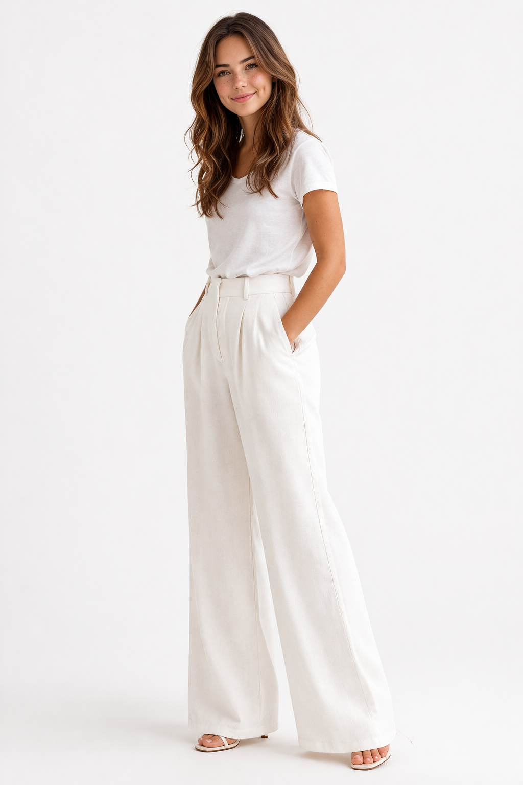 High-waist broek met wijde pijpen en vloeiende val